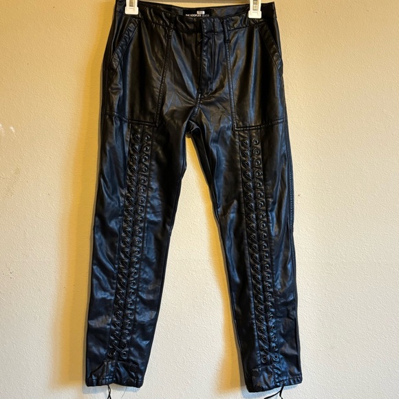 New The Kooples Faux Leather Pants Lace Up Zip up Slide Clasp Closure Sz 4 - Picture 2 of 14